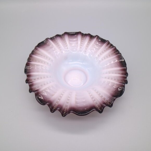 Vintage Deep Amethyst Opaline Milk Glass Victorian-Style Footed Bowl | Art Glass - Picture 6 of 6